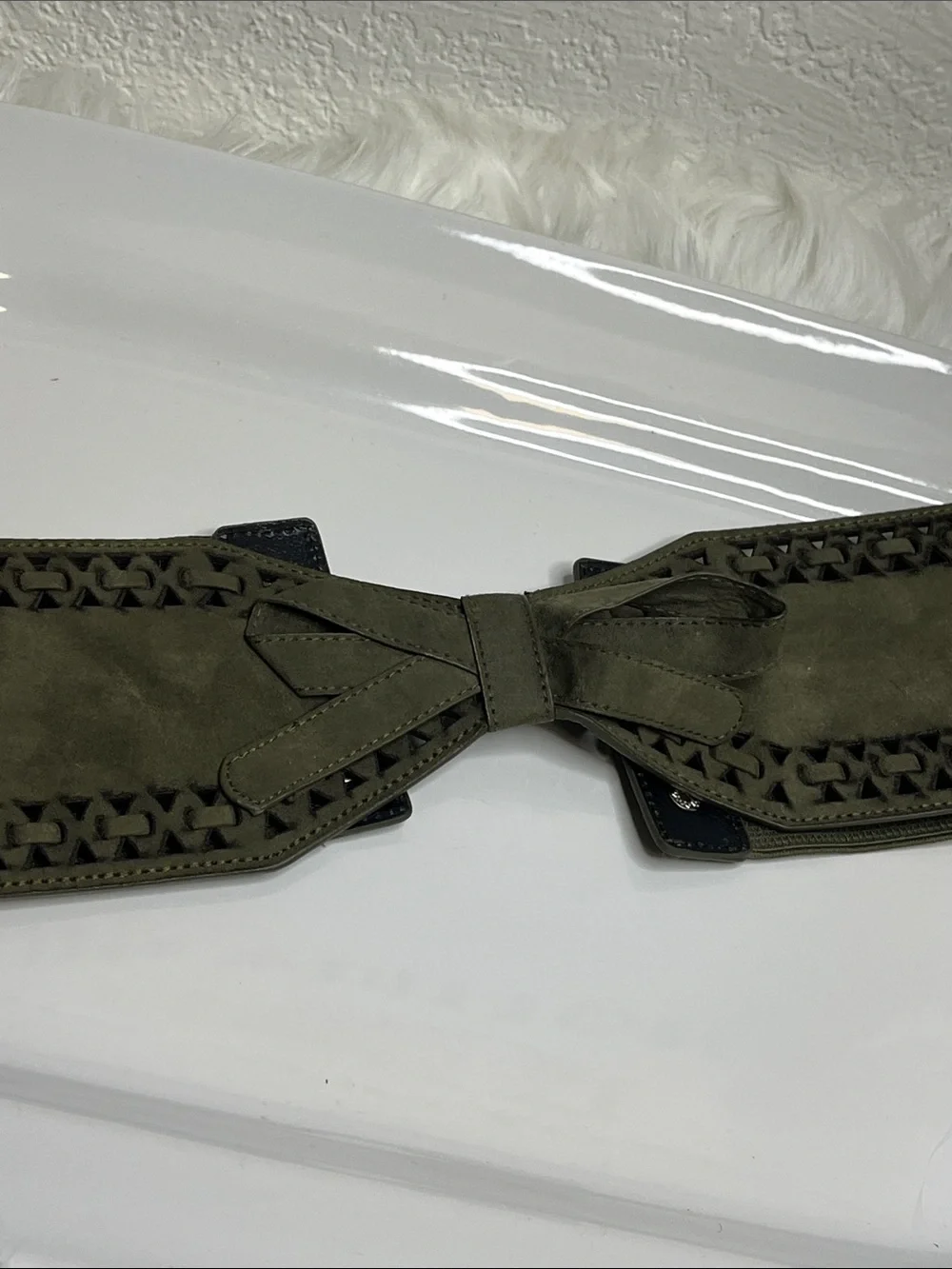 Charlotte Russe NWT Olive Suede Bow Waist Belt with Laser-Cut Trim